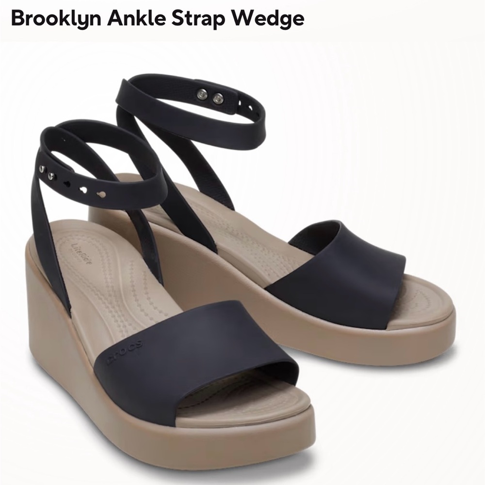 CROCS Black and Tan Wedge Sandals